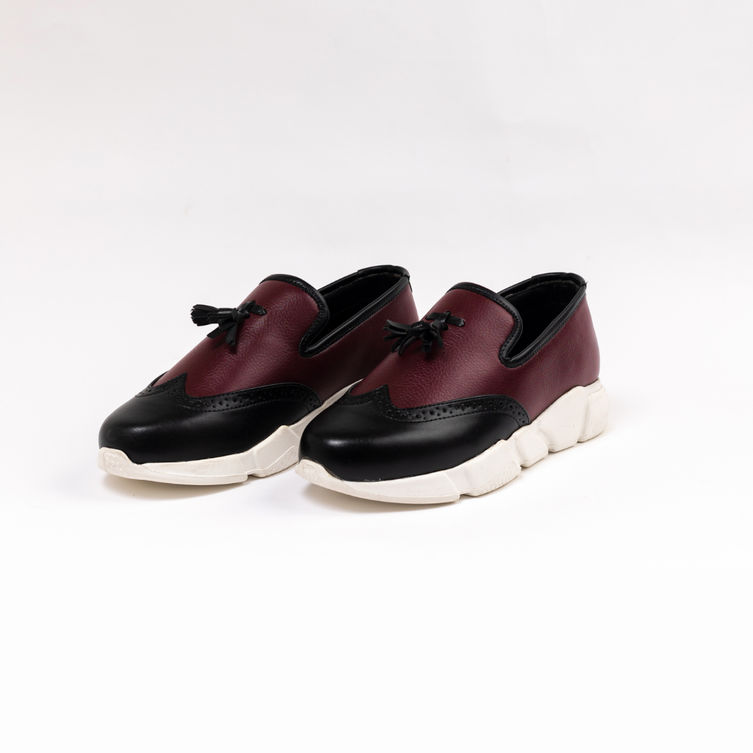 Chunky Dual Colour Tassel Sneakers - Burgundy/Black