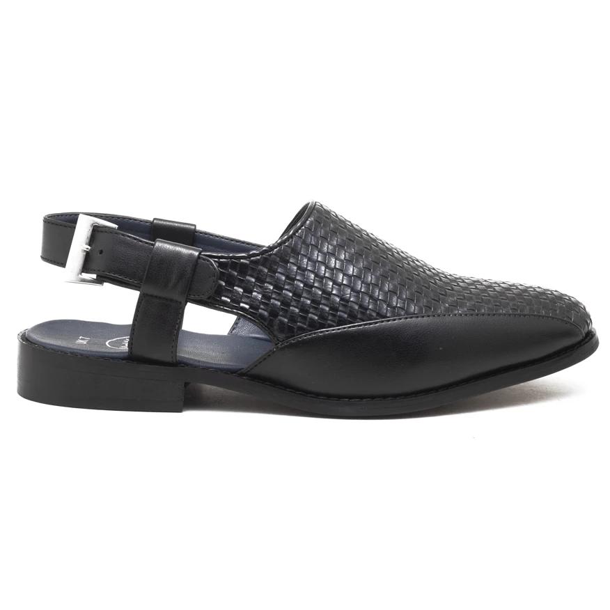 A pair of Avola Braided Sandals - Black slip on monk sandals by Monkstory.