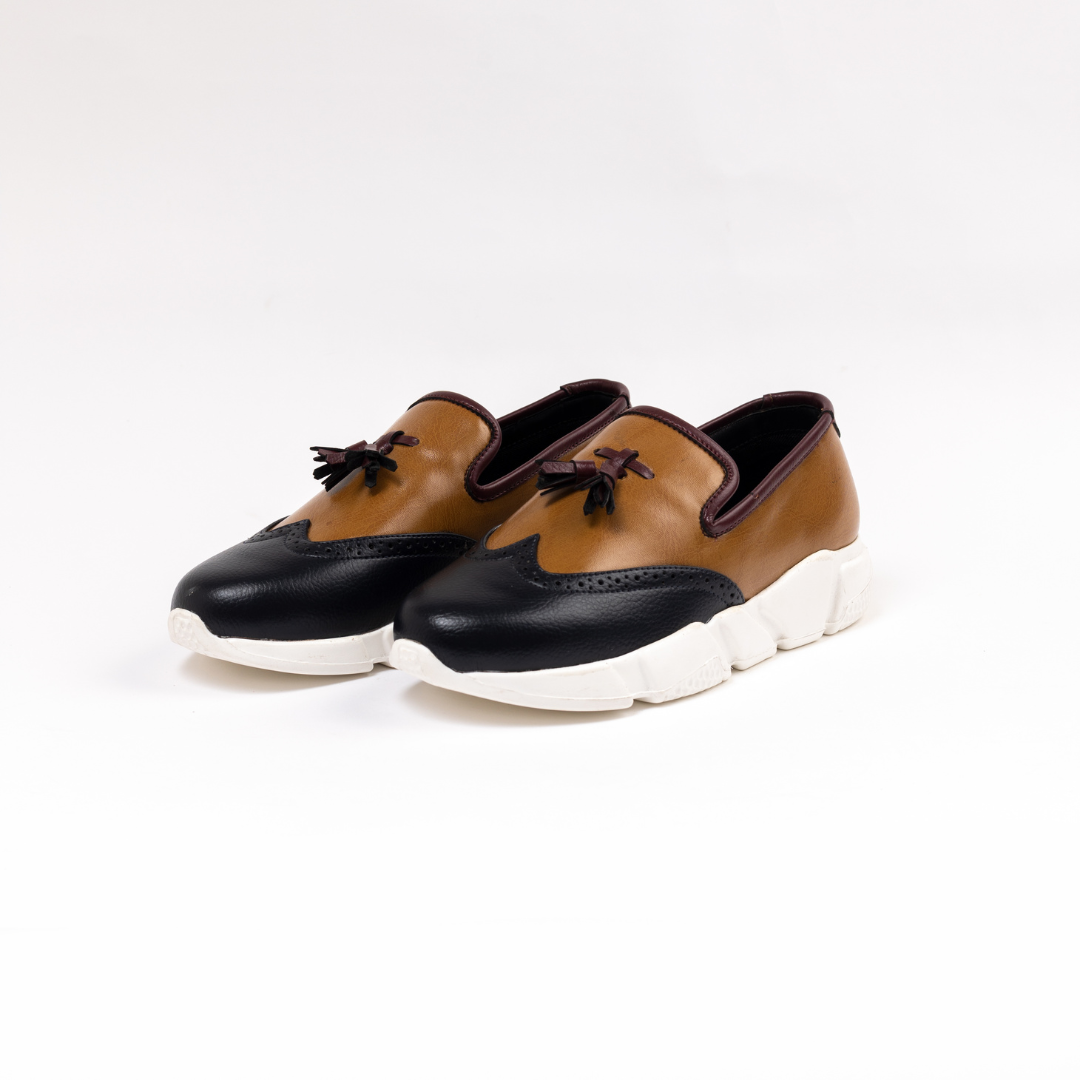 Chunky TriColour Tassel Sneakers - Burgundy/Black/Tan