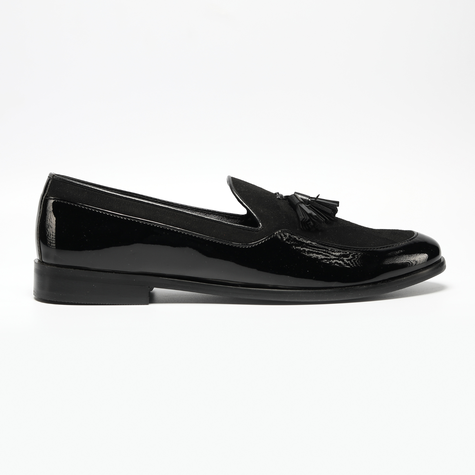 Magnificos Patent With Suede Tasseled Slip Ons - Black