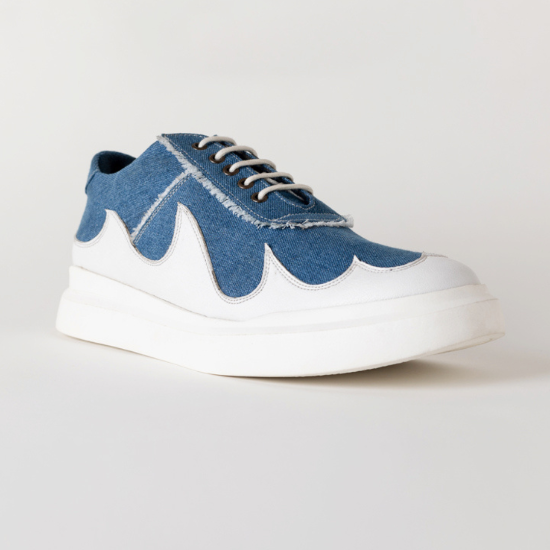 Skream Wave Pattern Lace Denim Sneakers