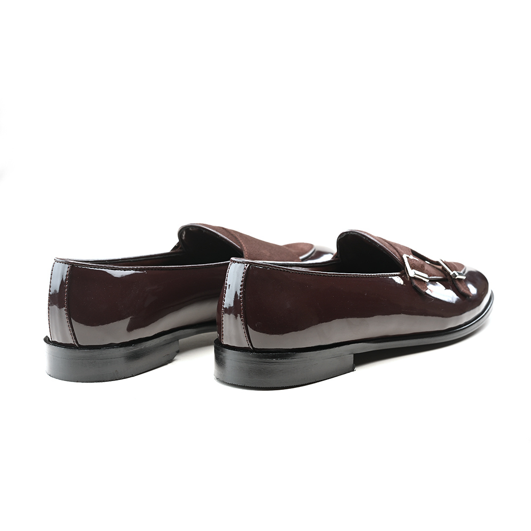 Luxious Patent Double Monk Slip Ons - Brown