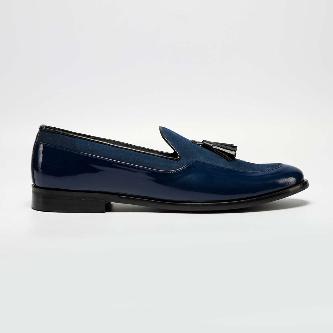 Magnificos Patent With Suede Tasseled Slip Ons - Blue