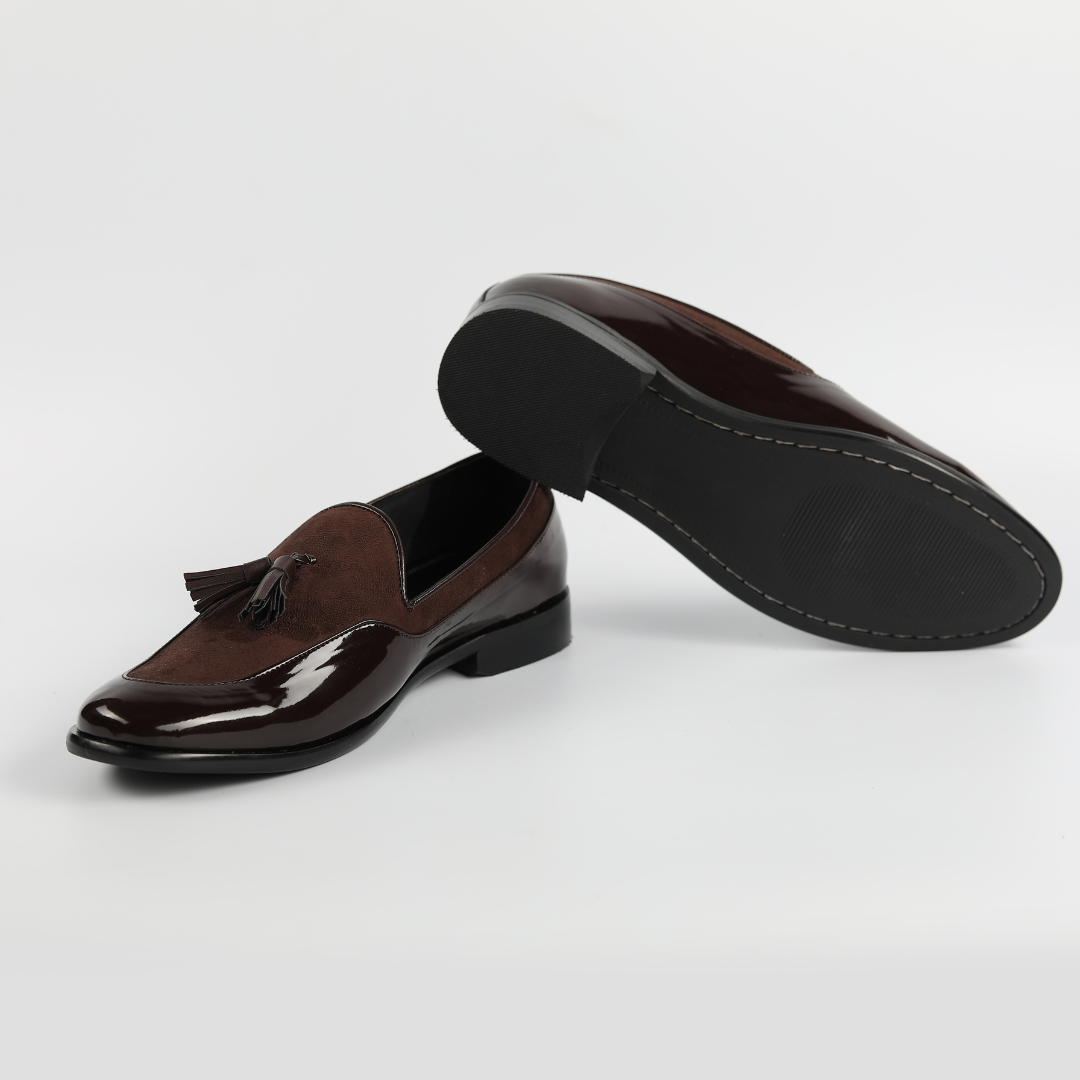 Magnificos Patent With Suede Tasseled Slip Ons - Brown