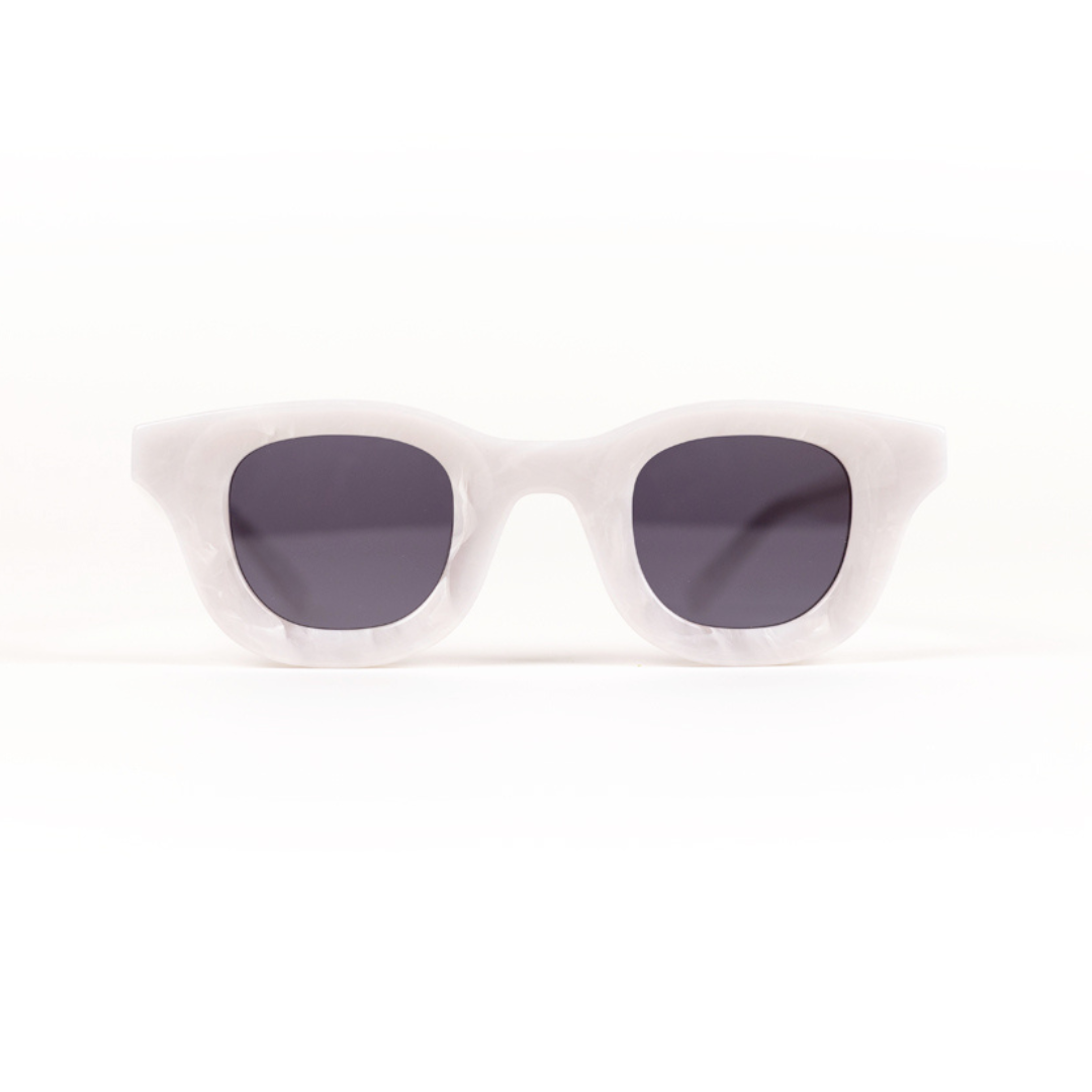 MonkStory Thick Acetate Unisex Sunglasses - Marbleous White