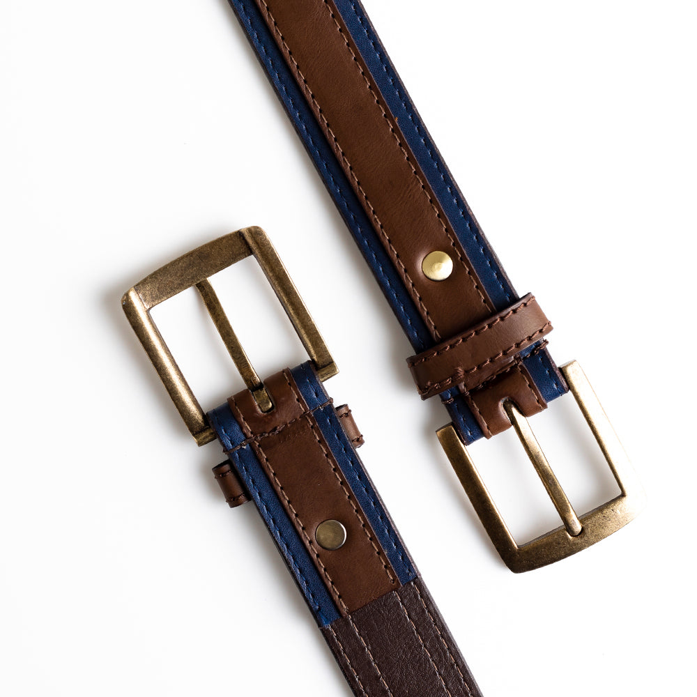 MonkStory Dual Color Classic Mens Belt - Blue / Brown