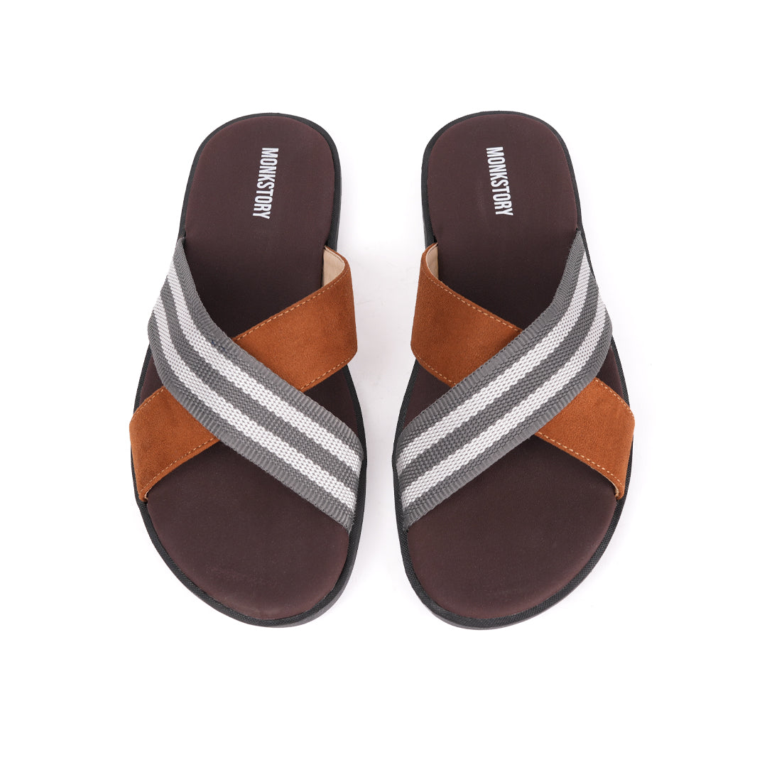 Monkstory Grey Striped Strap Sandals - Brown and tan