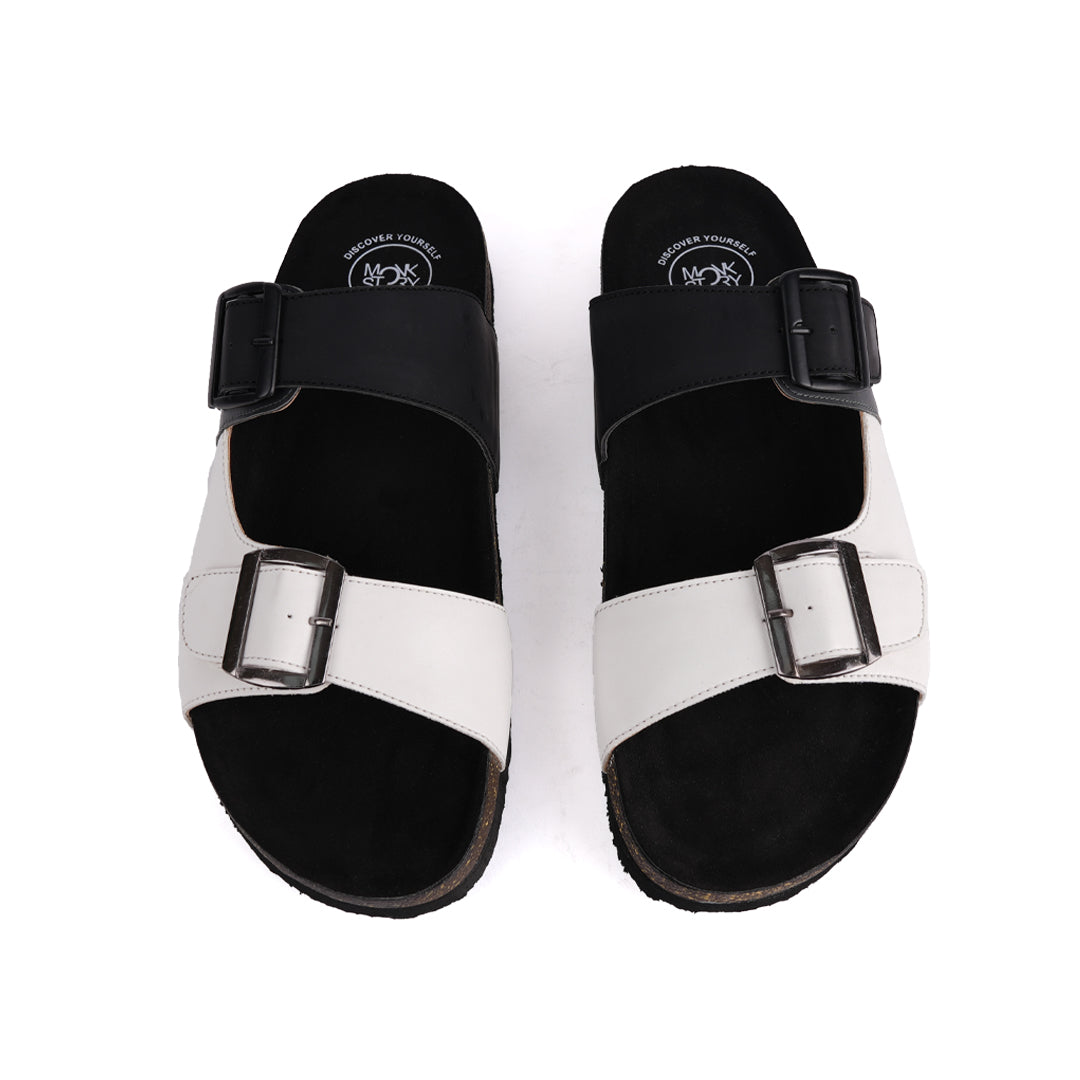 Monkstory Buckled Dual-Toned Sandals - Black and White